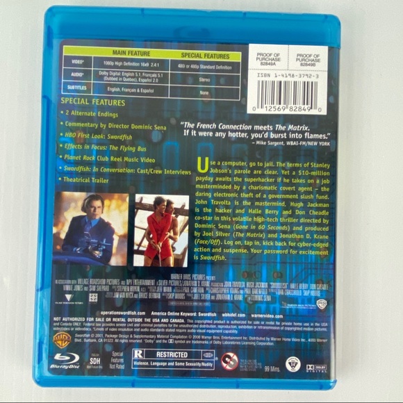 Swordfish Blu-ray Disc 2009 Movie Travolta Hugh Jackman Halle Berry Don Cheadle - Picture 2 of 5